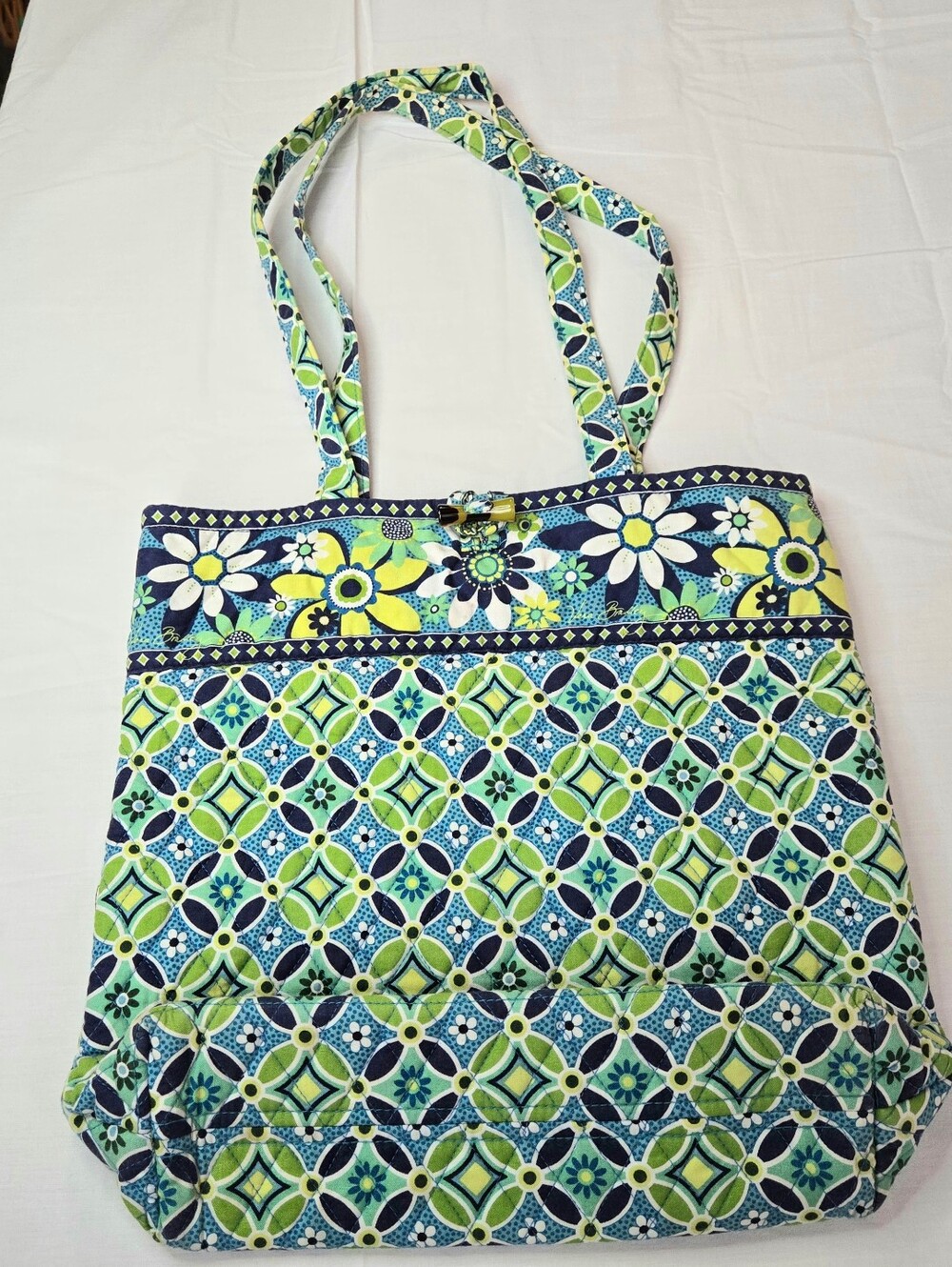 Vera Bradley Daisy Daisy Tic Tac Tote Retired 2008 Vintage Quilted Green Blue